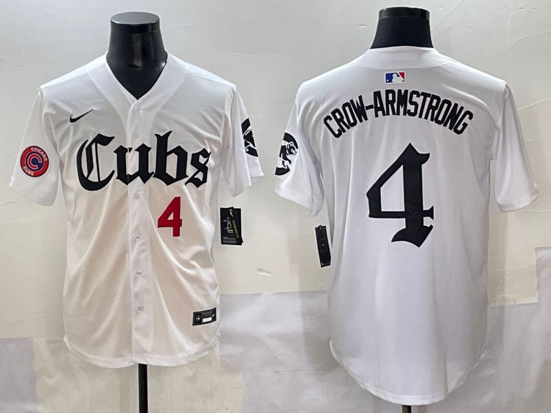 Men 2025 Chicago Cubs #4 Crow-Armstrong White Five generations Joint Name Nike MLB Jersey style 7->chicago cubs->MLB Jersey